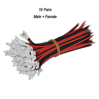 10 Pairs 1S 2-Pin 2.0mm Pitch Connector Cable Male and Female Plug for RC Drone and Remote Control Device