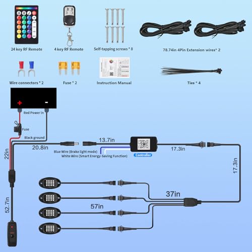 4Pods RGB LED Rock Lights Multicolor Underglow Accent Light Kit 12V - size: 4Pods