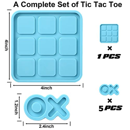 DECYOOL 6 Pcs Tic Tac Toe Resin Mold Set, X O Silicone Board Game Molds - color: Blue, size: 4 in x 4 in