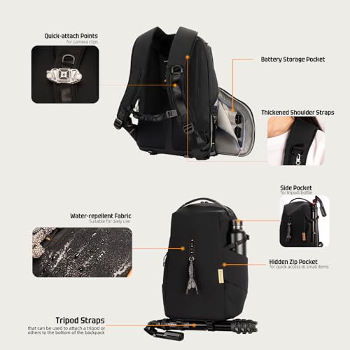 Besnfoto Lightweight Camera Backpack, Anti-Gravity Comfort Photography Backpack, 2-in-1 Removable Camera Insert, Waterproof Everyday Bag - color: Black, size: Large