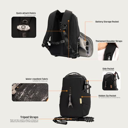 Besnfoto Lightweight Camera Backpack, Anti-Gravity Comfort Photography Backpack, 2-in-1 Removable Camera Insert, Waterproof Everyday Bag - color: Black, size: Large