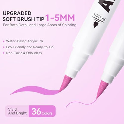 Arrtx Acrylic Paint Pens Basic Series 36D,Brush Tip Markers for Rock, Wood, Ceramic, Glass, Canvas, Metal, Plastic, Fabric, Stone & DIY Projects - style: Basic Series 36D