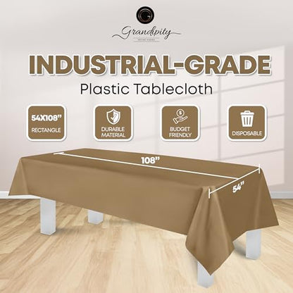 Grandipity Plastic Table Cloth Disposable 12 Pack 54” x 108” Rectangle - color: Gold, size: 54in. x 108in. Rectangle