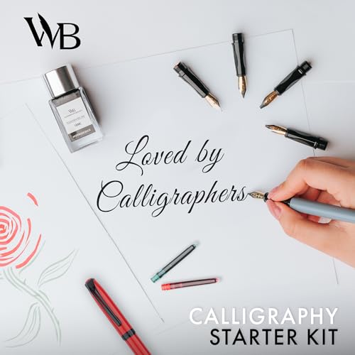 Wordsworth & Black Calligraphy Kit for Beginners, 2 Ink Pens, 5 Nibs, Grey - color: Red Grey