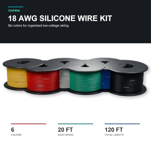 TUOFENG 18awg Silicone Wire, 6 Colors, 20ft Each - size: 18 AWG Stranded 6 Colors 20 ft