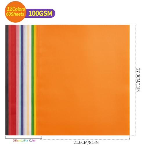 60 Sheets Vellum Paper 12 Colors 100GSM Printable Art Paper 8.5×11in