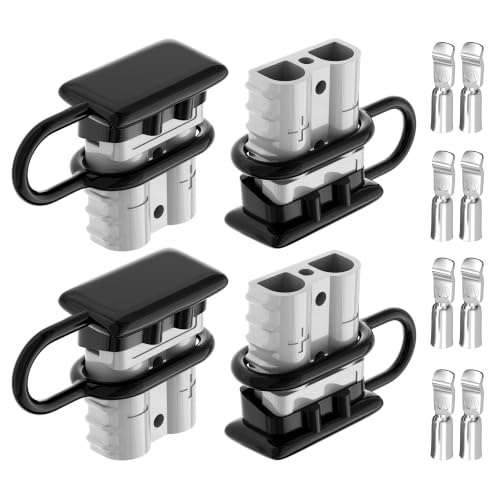 RVBOATPAT 50 Amp Quick Disconnect Battery Connectors, 6–12 AWG Grey Power Plug for Winch, Forklift, Towing, RV, ATV and Truck – 4 Pack - size: 50A whit Cover