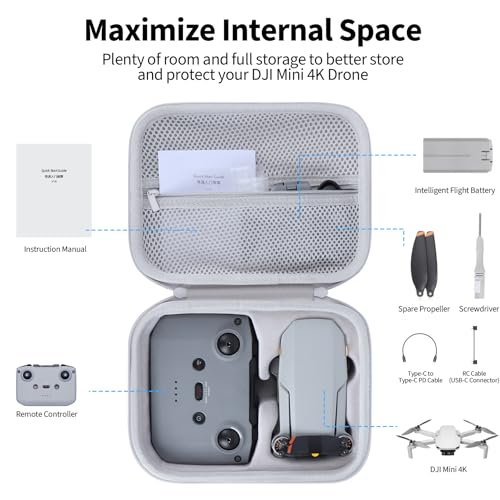 Storage Case Compatible with DJI Mini 4K Drone Accessories, with Propeller Protectors and Control Stick Cover (Grey) - color: Grey