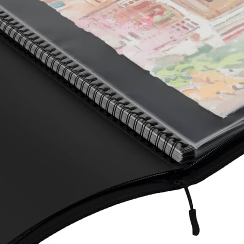 Picturesque Pro Presentation Case- Professional Art Portfolio Folder for Artwork up to 18x24- Vegan Leather Zippered Case, Archival Storage Solution w/Removable Spiral-Bound Book of 20 Clear Sleeves - size: 18x24 in w/ Refill