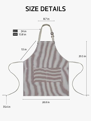Syntus Apron for Men Women, Adjustable Cooking Kitchen Apron with 2 Pockets - color: Stripe Black Brown Pin, style: 2 Polyester