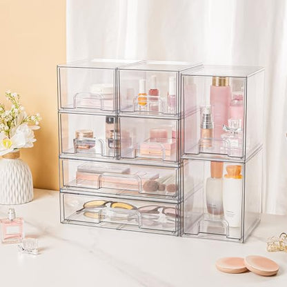 Vtopmart Clear Stackable Storage Drawers Set of 8, Plastic Organizer Bins - style: 4 Small+2 High+2 Wide