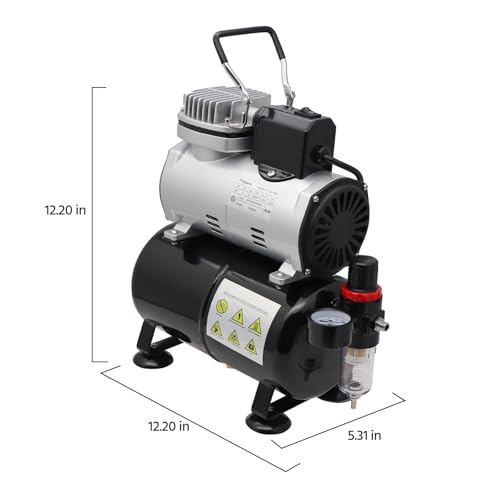 Single-Piston Oil-Free Airbrush Compressor with Cooling Fan, 3L Tank, Regulator & Moisture Trap – for Hobby Painting, Temporary Tattoos, Model Art, Automotive Graphics, Makeup
