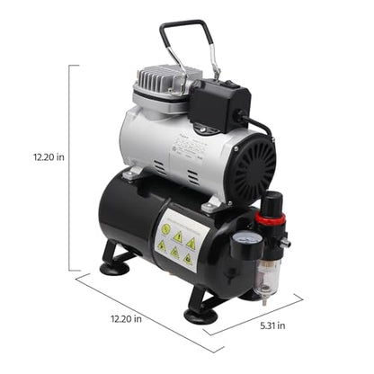 Single-Piston Oil-Free Airbrush Compressor with Cooling Fan, 3L Tank, Regulator & Moisture Trap – for Hobby Painting, Temporary Tattoos, Model Art, Automotive Graphics, Makeup
