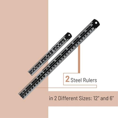 Mr. Pen- Metal Straight Edge Ruler, 2 Pack, 6" and 12", Black - color: Black, size: 6, 12 inch