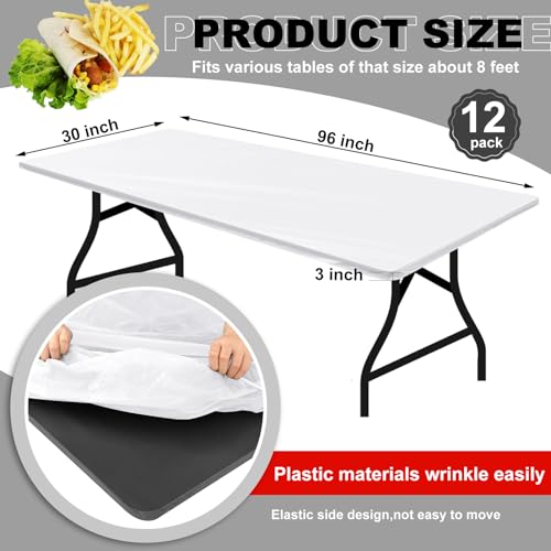 Boao 12 Plastic Elastic Fitted Tablecloths, 8 Ft, 96 x 30 Inch, White - color: White, size: 8 Ft, 96 x 30 Inch