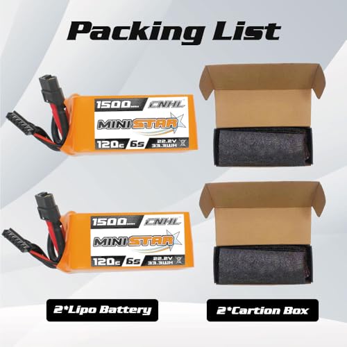 CNHL 1500mAh 6S LiPo Battery 22.2V 120C with XT60 Plug (2 Packs)
