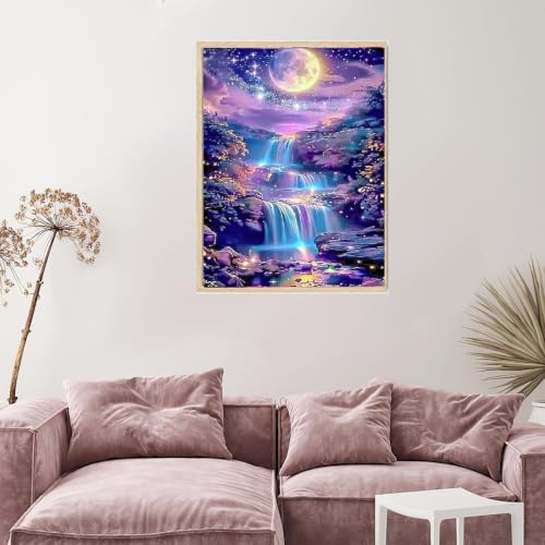ZeeLionArt Diamond Art Kit, Starry Moonlight Waterfall, 12 x 16 Inch - color: DP04326