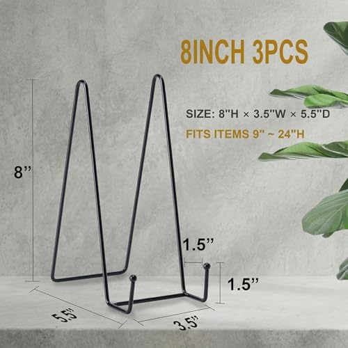3 Pack 8 Inch Plate Stands for Display, Metal Picture Frame Display Stand - size: 8 in