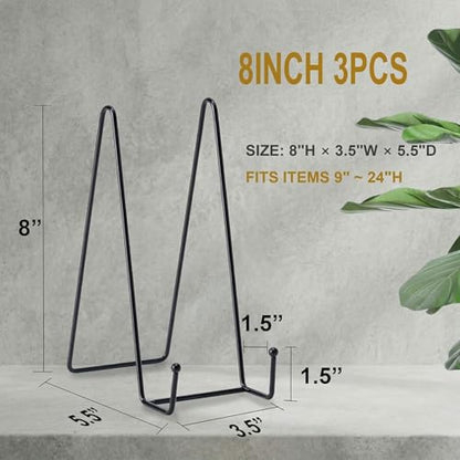 3 Pack 8 Inch Plate Stands for Display, Metal Picture Frame Display Stand - size: 8 in