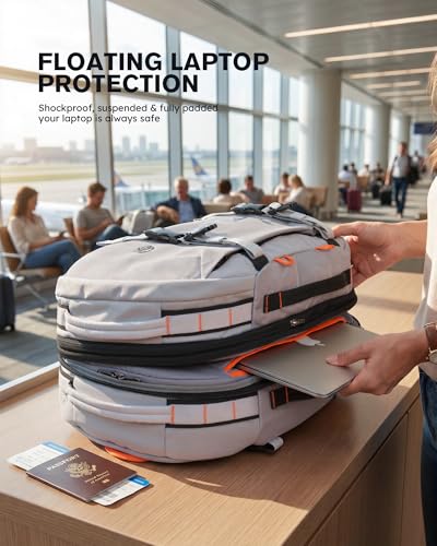 Tolaccea Travel Backpack 40-50L, 16" Laptop Carry On Duffle for Travel Work - color: Light Gray