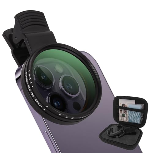 52MM Clip-on Variable ND2-32(1-5 Stops) Phone Lens Filter Kit, Ultra Slim Multi-Coated Adjustable Neutral Density Filter, Compatible for iPhone 16 15 14 13, Google Pixel and Other Smart Phones - style: ND2-32 Filter