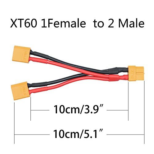 Short XT60 Parallel Battery Connector Cable 3.9", Y Splitter Adapter Plug - size: XT60 1 Female to 2 Male - 1Pcs