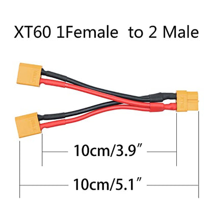 Short XT60 Parallel Battery Connector Cable 3.9", Y Splitter Adapter Plug - size: XT60 1 Female to 2 Male - 1Pcs