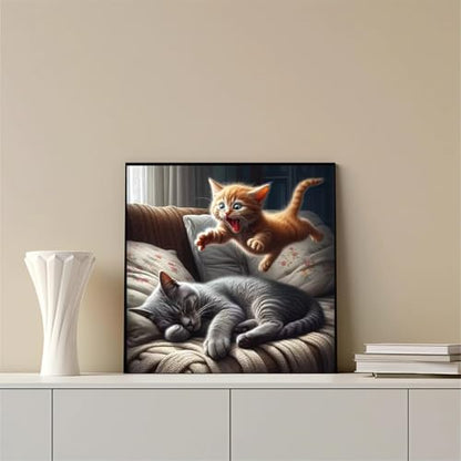 MOMDEDP 5D circleShape Diamond Art Kits for Beginners, Diamond Painting Kits for Adults Cat, Crystal Rhinestones Diamond Painting for Home Wall Decoration Gift 12×12inch, Animal