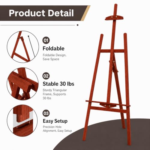 Adjustable Walnut Pine Wooden Painting Easel, Art Easel Stand - color: Walnut