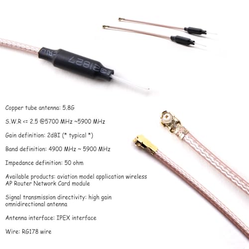 Acxico 2Pcs FPV Antenna 5.8G 2DBI U.FL IPEX IPX Omni Directional Linear Brass Antenna