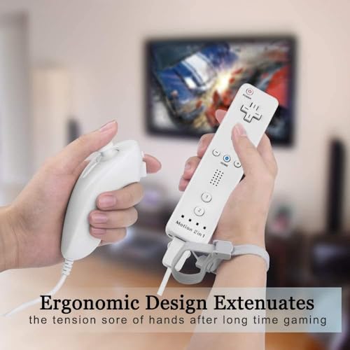 TechKen Motion Plus Wii Controllers 2Packs with Nunchucks, Wii Remote Controllers Compatible for wii and Wii U with Built in Motion Plus - color: black+white