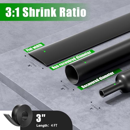 3 Inch 3:1 Large Marine Grade Adhesive Lined Heat Shrink Tubing Wire Wrap - size: 3Inch-4Ft