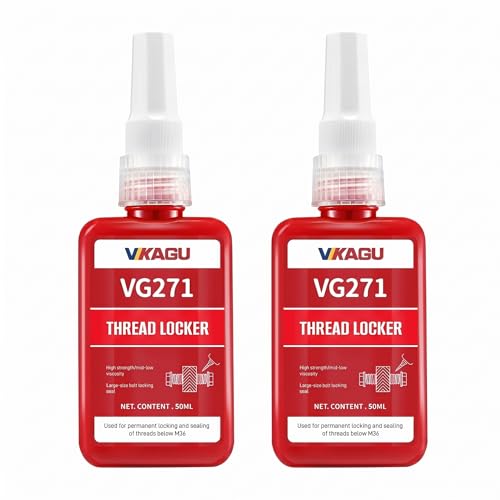 VIKAGU 271 Red High Strength Threadlocker - Medium Viscosity Glue,Easy Infiltrated Thread Lock - Permanent Adhesive for Metal Bolts & Nuts - Quick Cure Formula - 1.69Oz/50ml, 2 Pack - style: $15.99/50ML*2