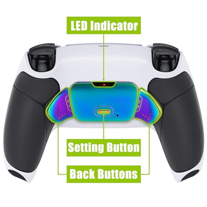 eXtremeRate Rainbow Aura Blue Purple Real Metal Buttons RMB RISE V3 Remap Kit for PS5 Controller BDM-030 040 050, Black Rubberized Grip White Bottom Shell Programable Back Buttons for PS5 Controller - color: White Black Rainbow