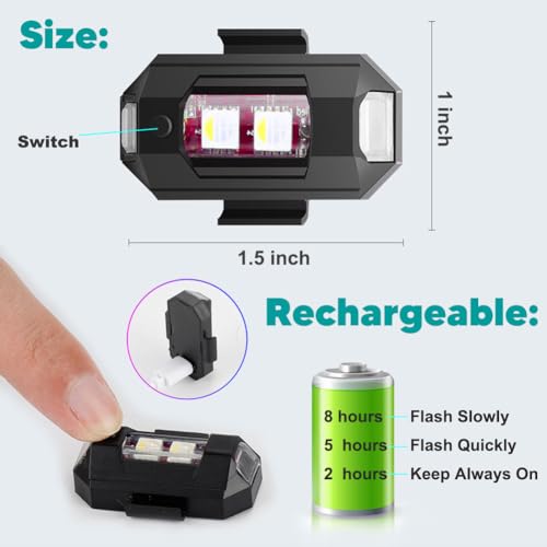 QVEVDACAR LED Strobe Drone Lights, 7 Colors Mini USB Rechargeable Lighting