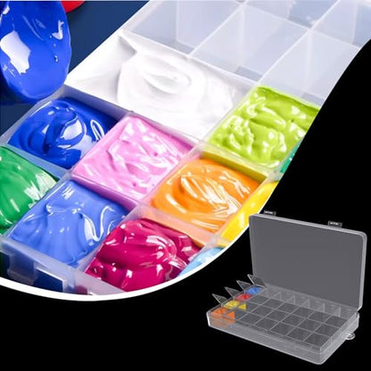 2 PCS Airtight Paint Storage Palette Box 28 Wells Independent Inner Box with Lid Double Seal Design Leak Proof Palette Case for Watercolors Acrylic Paints Gouache and Oil Painting