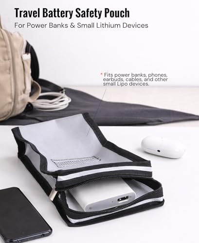 Travel Battery Safety Fireproof Bag with Automatic Fire Suppression for Power Banks & Lithium ion Battery, Clean Agent Sheet, Fire Resistant Carry-On Storage Case