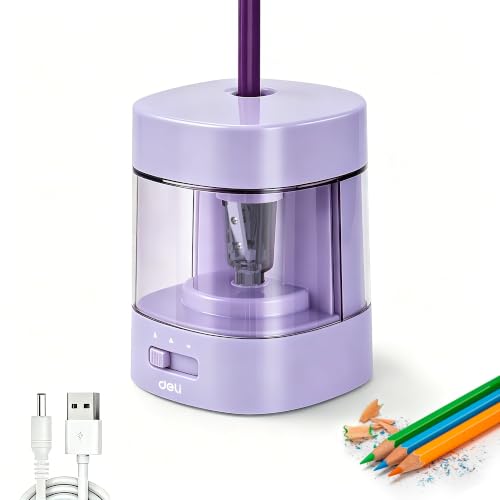 Deli Electric Pencil Sharpener, Automatic Pencil Sharpeners, Purple - color: Purple