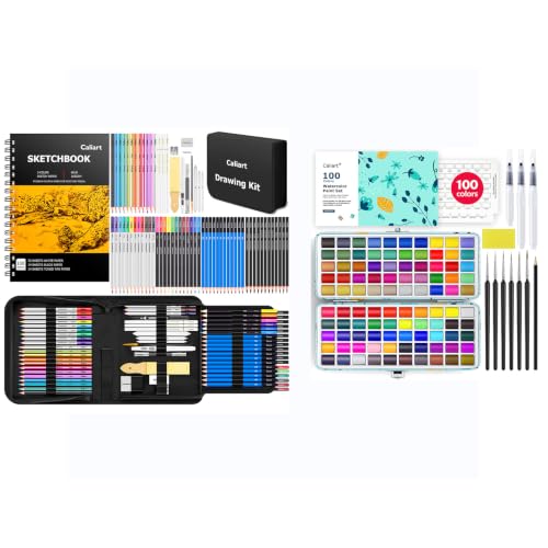 Caliart 176PCS Art Supplies Sketching Kit 100 Colors Watercolor Paint Set