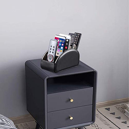 Large PU Leather TV Remote Control Holder Organizer with 5 Compartments - color: Black, size: Large