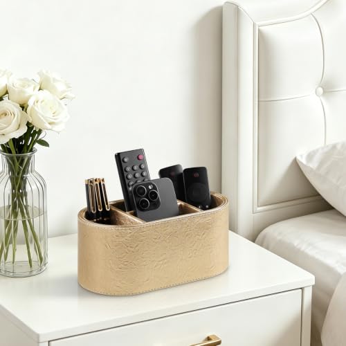 Oval Remote Control Holder, Nightstand Organizer Desk Caddy (Gold) - color: Gold