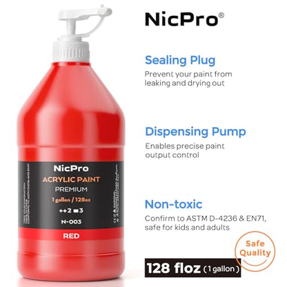 Nicpro 6 Colors Bulk Acrylic Paint Set, 128 oz/1 Gal Art Painting Supplies - color: 128oz 6colors