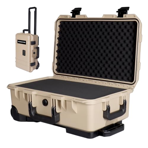 Large Rolling Camera Equipment Hard Case with Custom Foam,Waterproof and Shockproof for Drone,Telescopic Handle, Airplane Approved, 22.05x13.78x9.25in, Khaki - color: Khaki