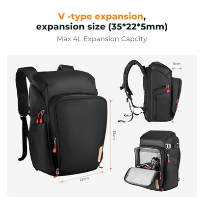 K&F CONCEPT Camera Backpack, 22L Expandable Camera Bag with Rain Cover - color: Black-red