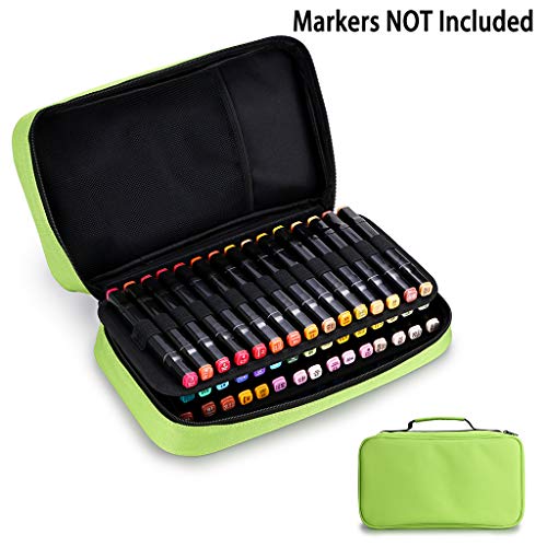 BTSKY Art Marker Carrying Case Lipstick Organizer-60 Slots Canvas Zippered - color: Green