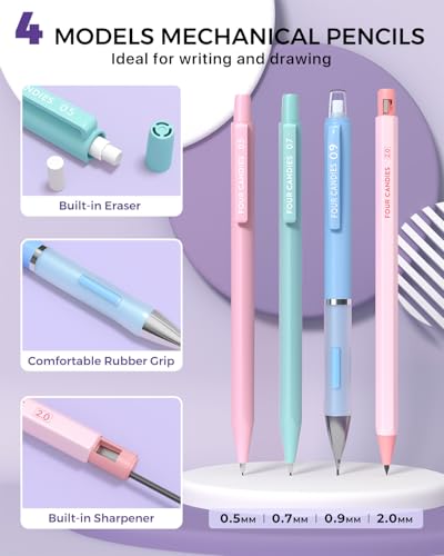 Four Candies 36PCS Mechanical Pencil Set with 624 Lead Refills (Blue) - color: Blue