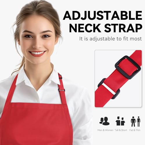 NLUS Kitchen Cooking Apron with 3 Pockets, Adjustable Bib Apron Chef Aprons for Women Men - color: Red