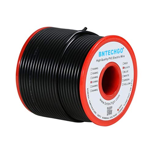 BNTECHGO 22 Gauge PVC Solid Electric Wire Black 100 ft Hookup Wire - color: Black, size: 22 Gauge 100ft