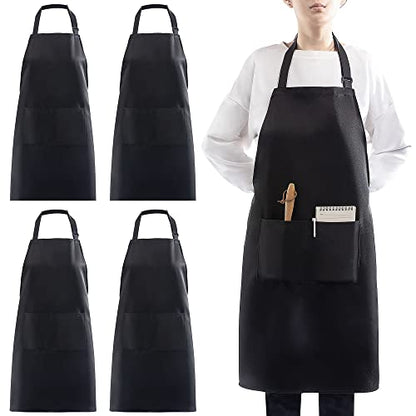 4 Packs Waterproof Cooking Chef Bib Aprons with 2 Pockets for Men Women - color: Black