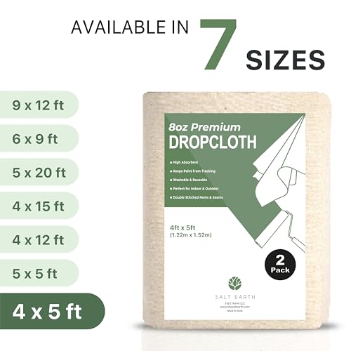 2Pk Recycled Cotton All Purpose Canvas Tarp Cover Painter Drop Cloth-4x5ft - size: Pack of 2 - 4x5